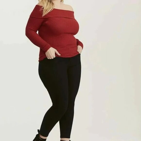 Torrid women's shirt 2x red rib knit off the shoulder long sleeve top - Picture 2 of 9